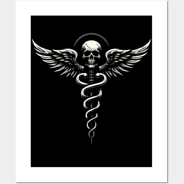 Creepy Gothic Caduceus Wall Art by MetalByte